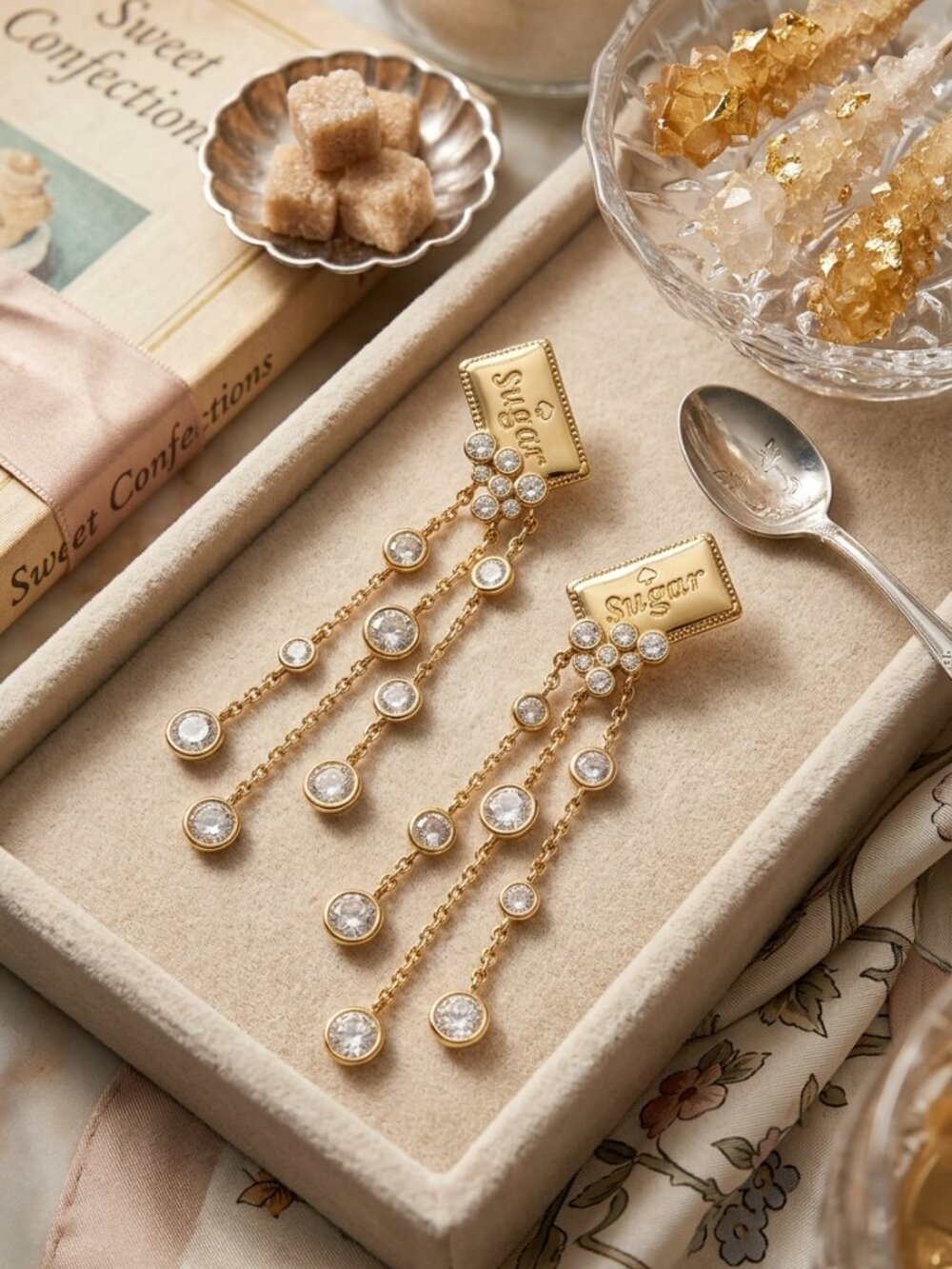 Kate Spade Coffee Break Sugar Statement Earrings Clear / Gold KG165